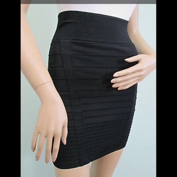 ROCK & REPUBLIC ribbed bodycon midi skirt bandage skirt black S - Picture 2 of 10